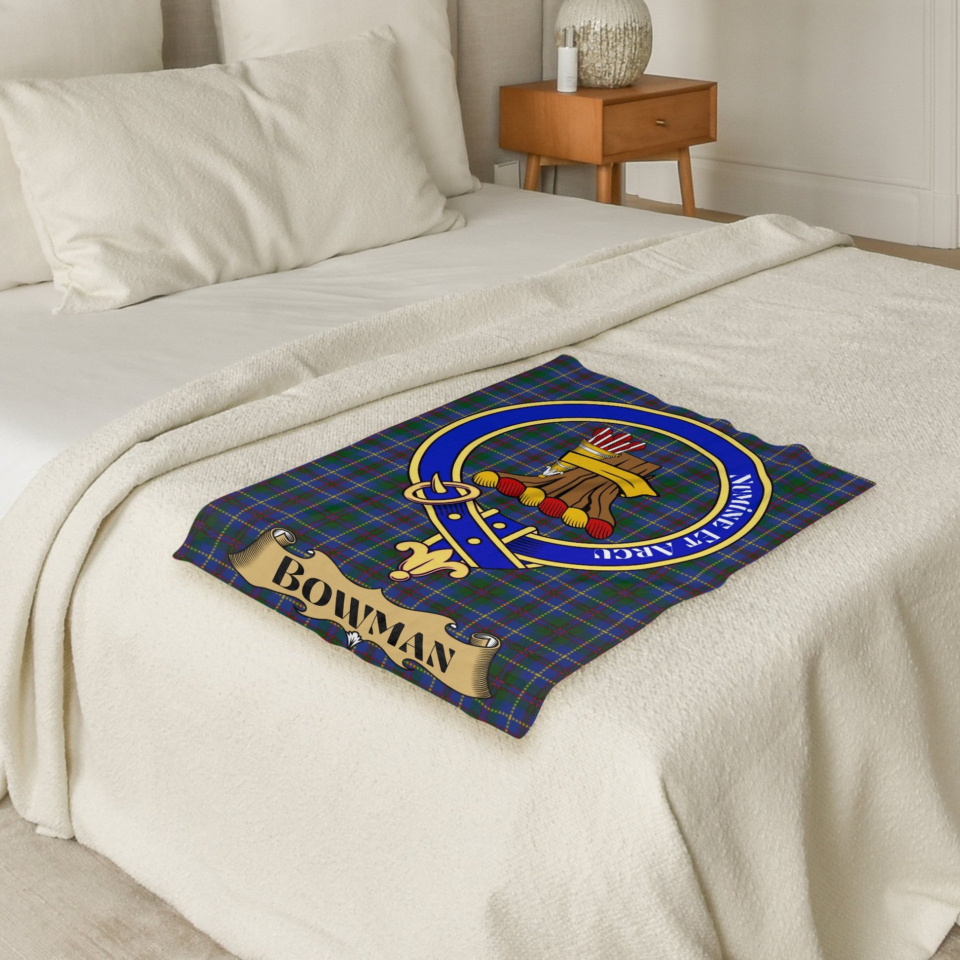 Scottish Clan Bowman Crest Tartan Throw Blanket - Living Stone Gifts