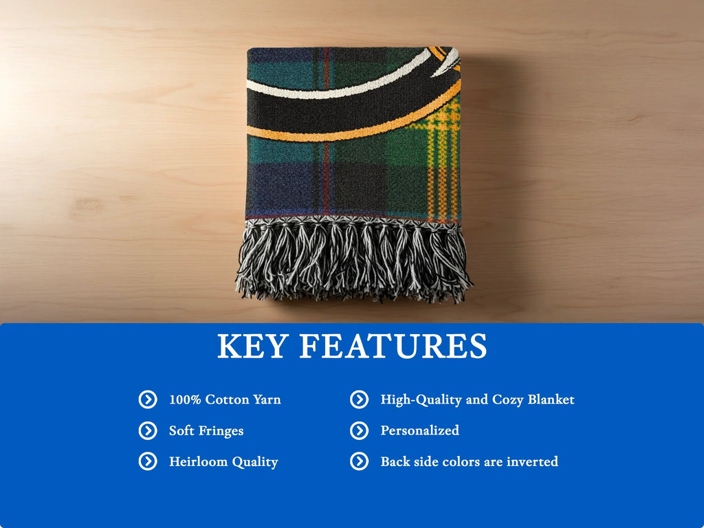 Watson woven heritage blanket — heirloom-weight cotton with tartan and crest