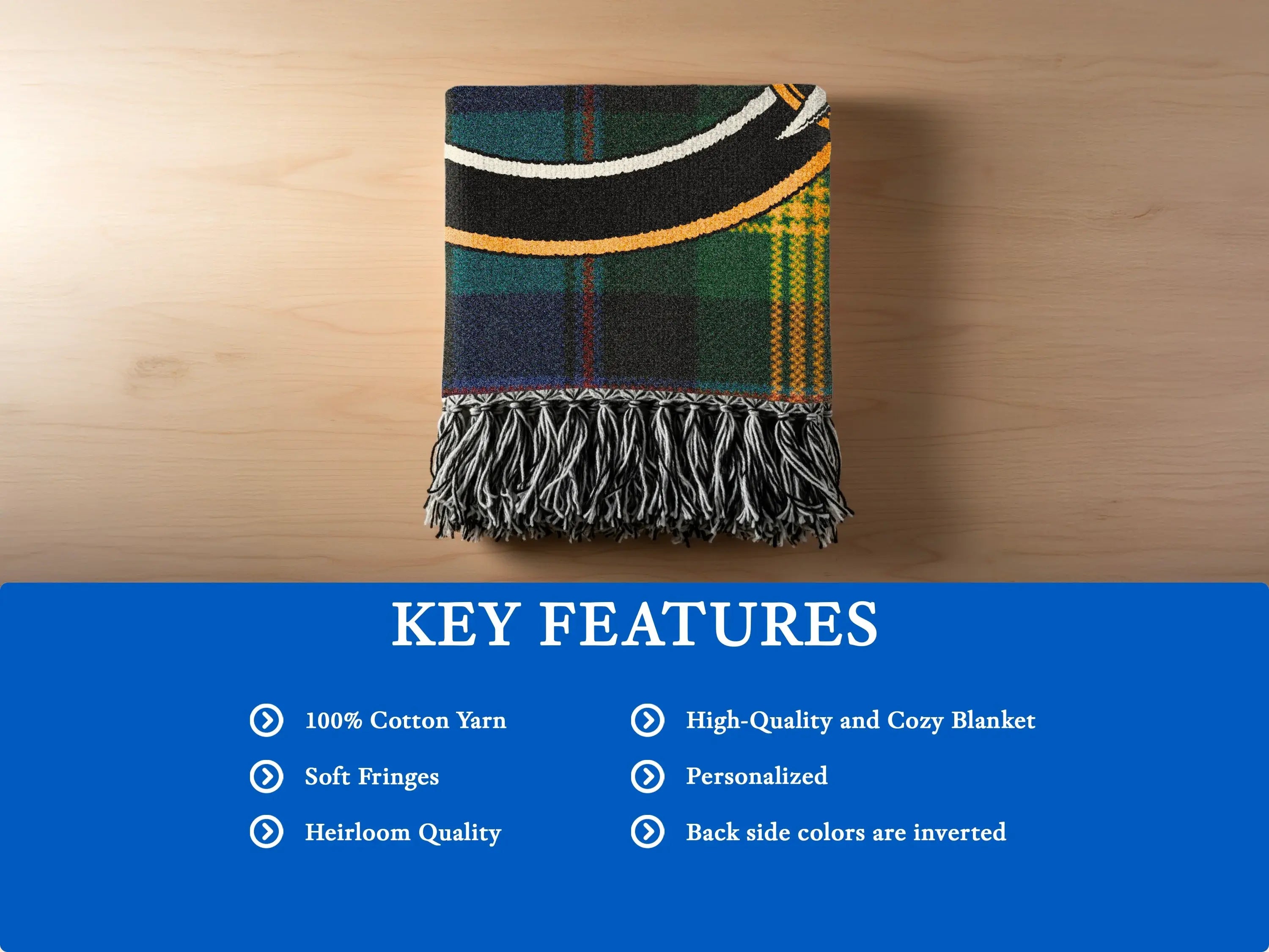 Watson woven heritage blanket — heirloom-weight cotton with tartan and crest
