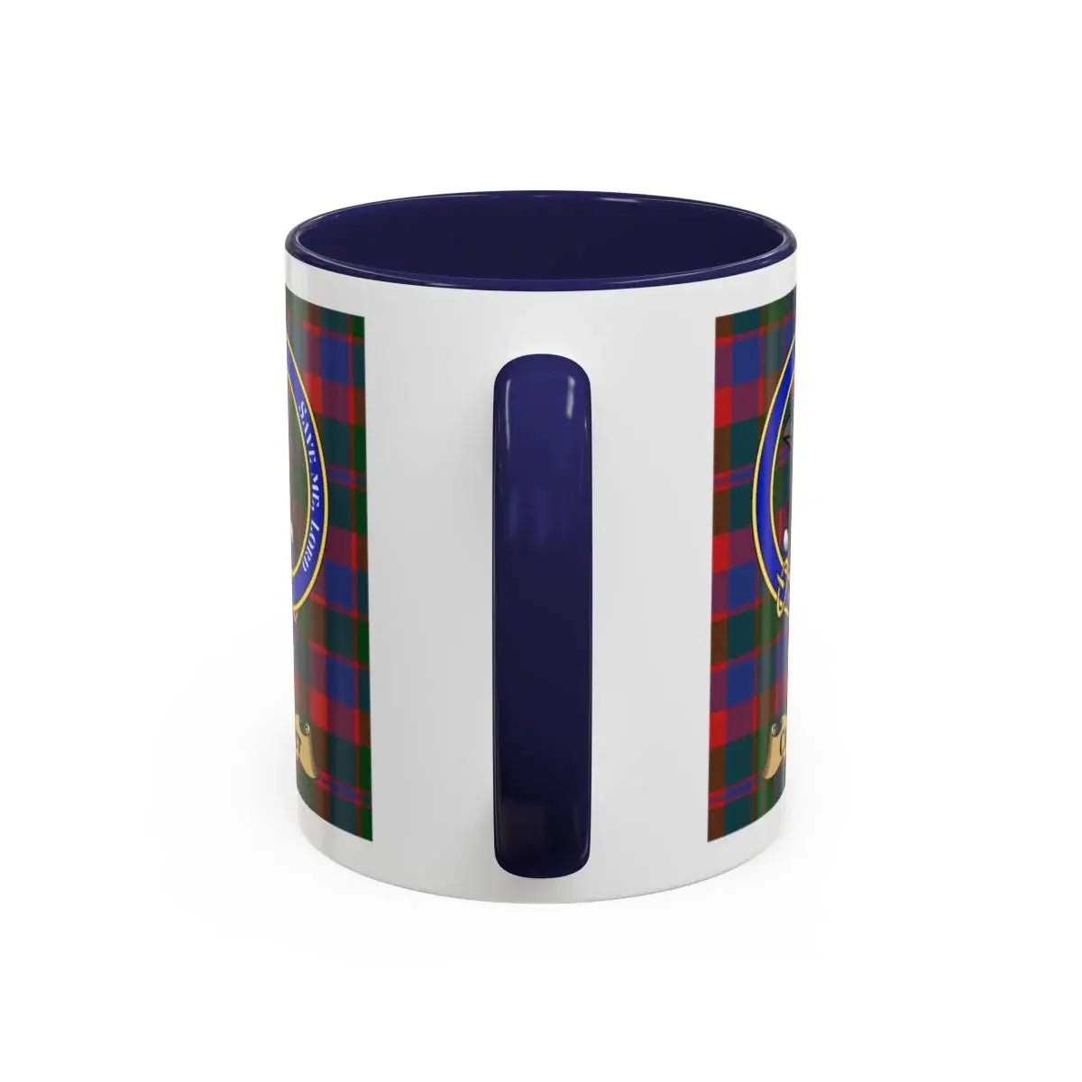 Corbet clan crest mug shown in 11 oz and 15 oz sizes