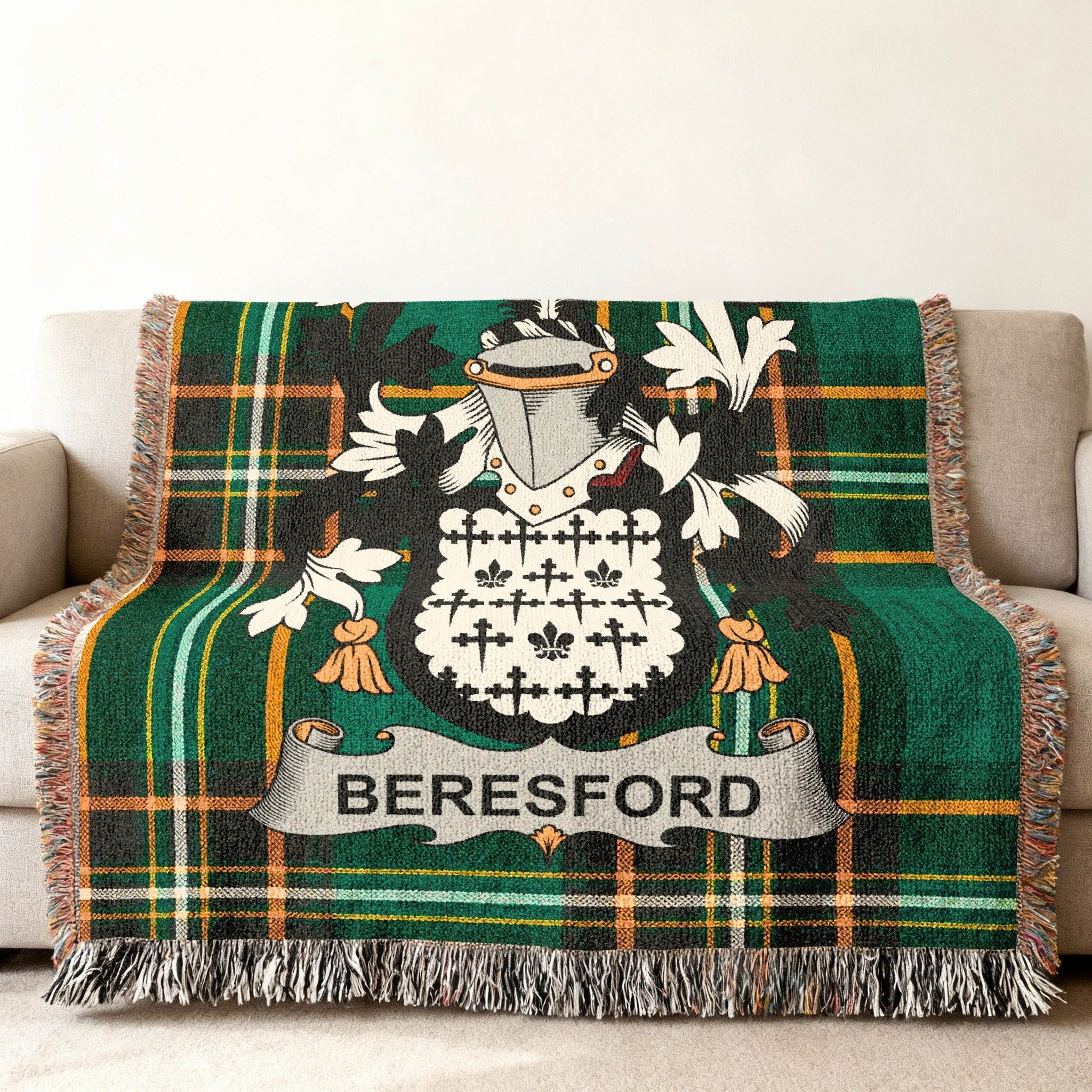Beresford Family Crest Tartan Plaid Green Throw product type