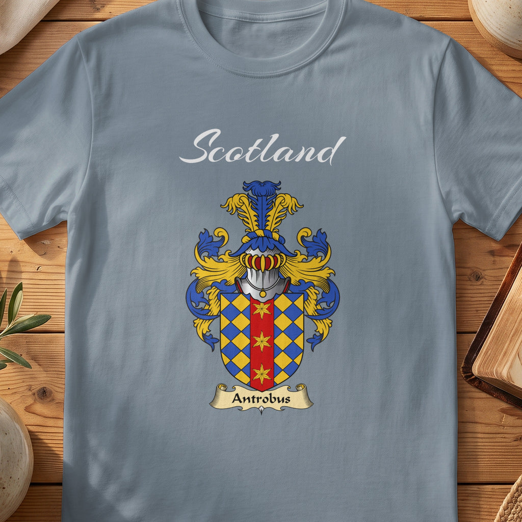 Antrobus Scottish family shield T-shirt in Stone Blue