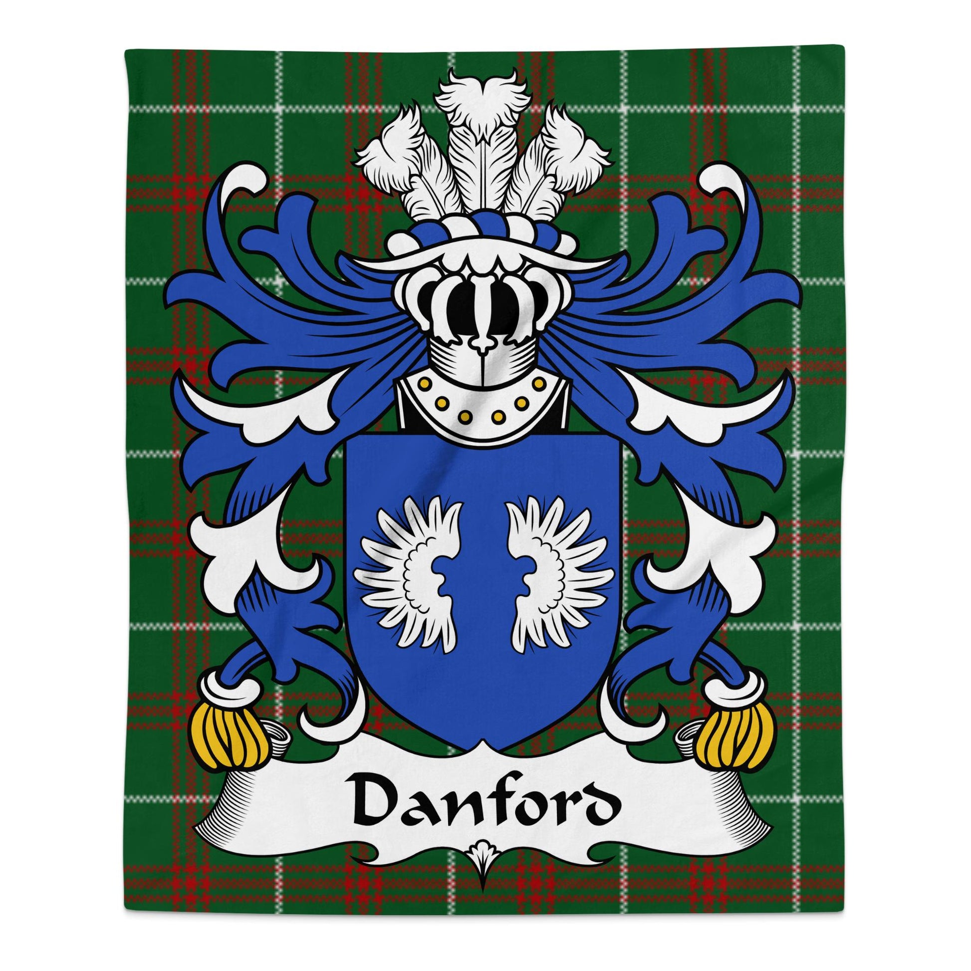 Danford Welsh Surname Coat of Arms Tartan Background Blanket - Living Stone Gifts