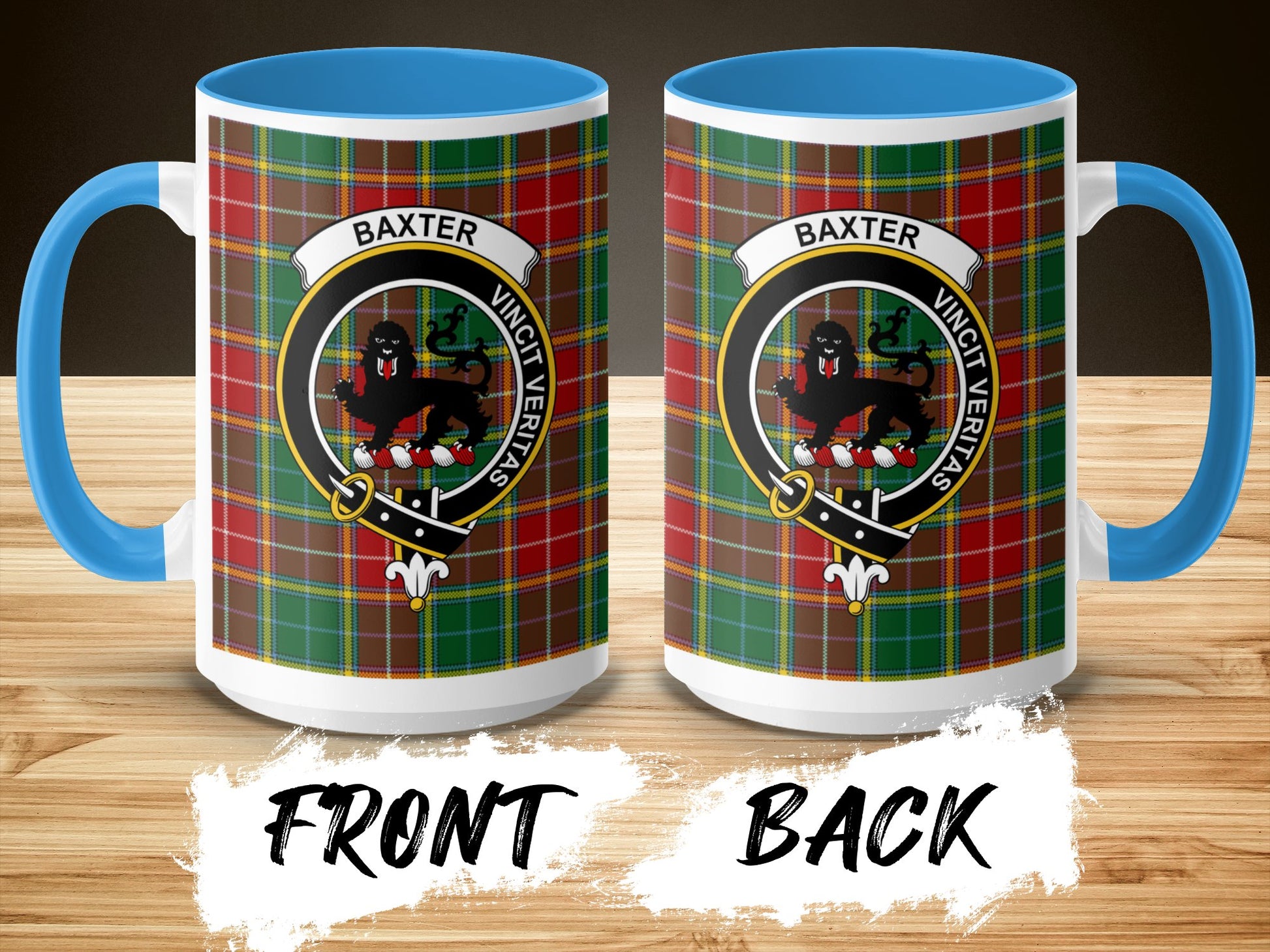 Clan Baxter Crest with Tartan Background Coffee Mug - Living Stone Gifts