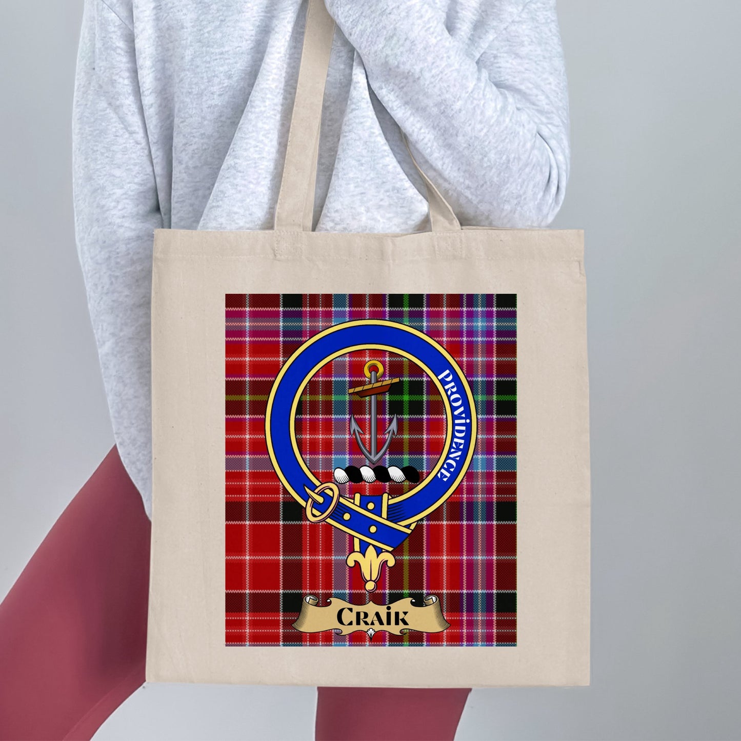 Craik Scottish Clan Crest Tartan Pattern Tote Bag - Living Stone Gifts