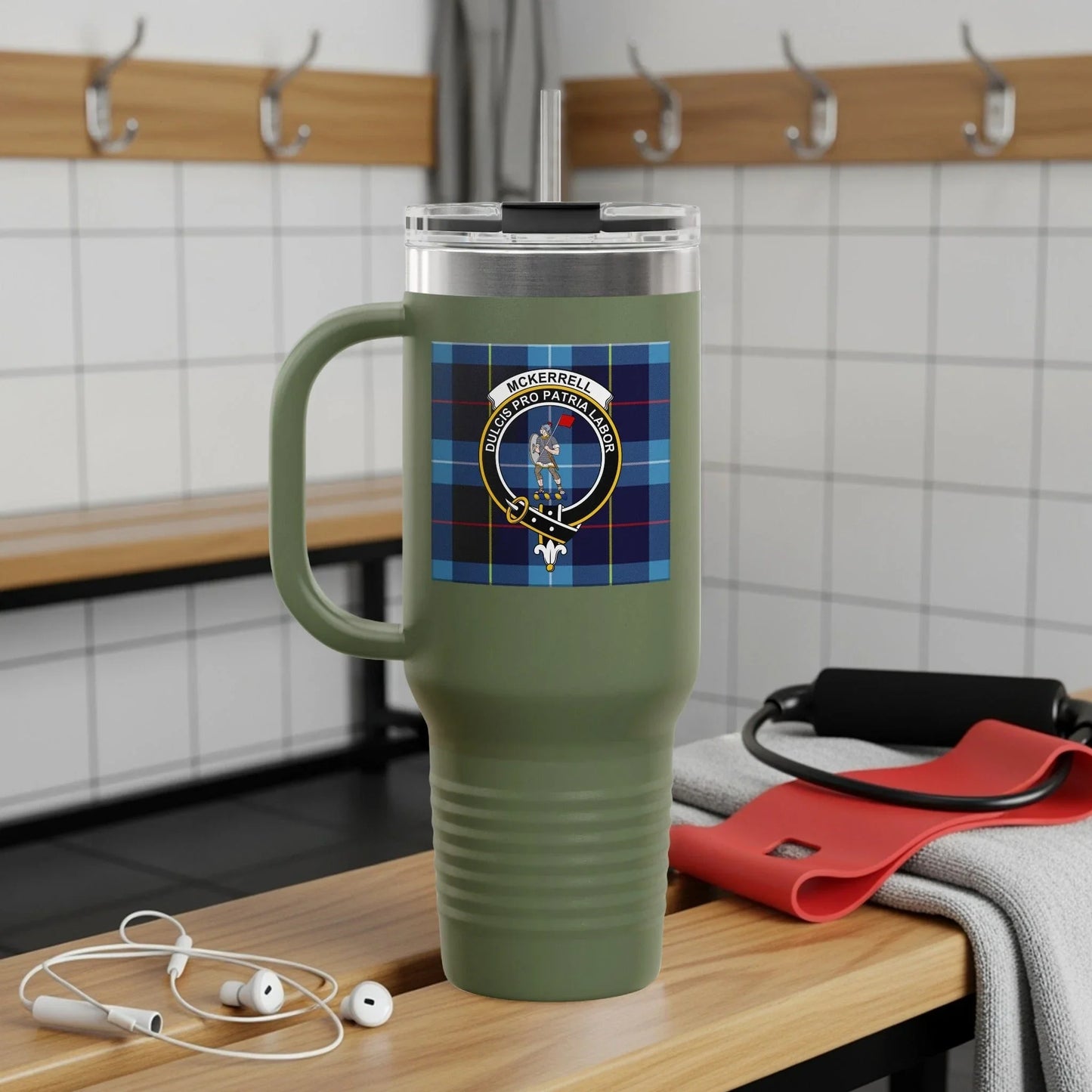 Personalized Highlander Clan Crest Travel Mug product type