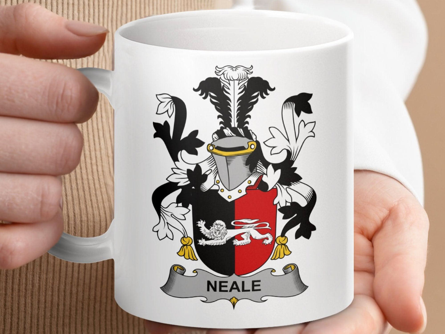 Neale Family Crest Coat of Arms Emblem Mug - Celtic Ancestry Gifts