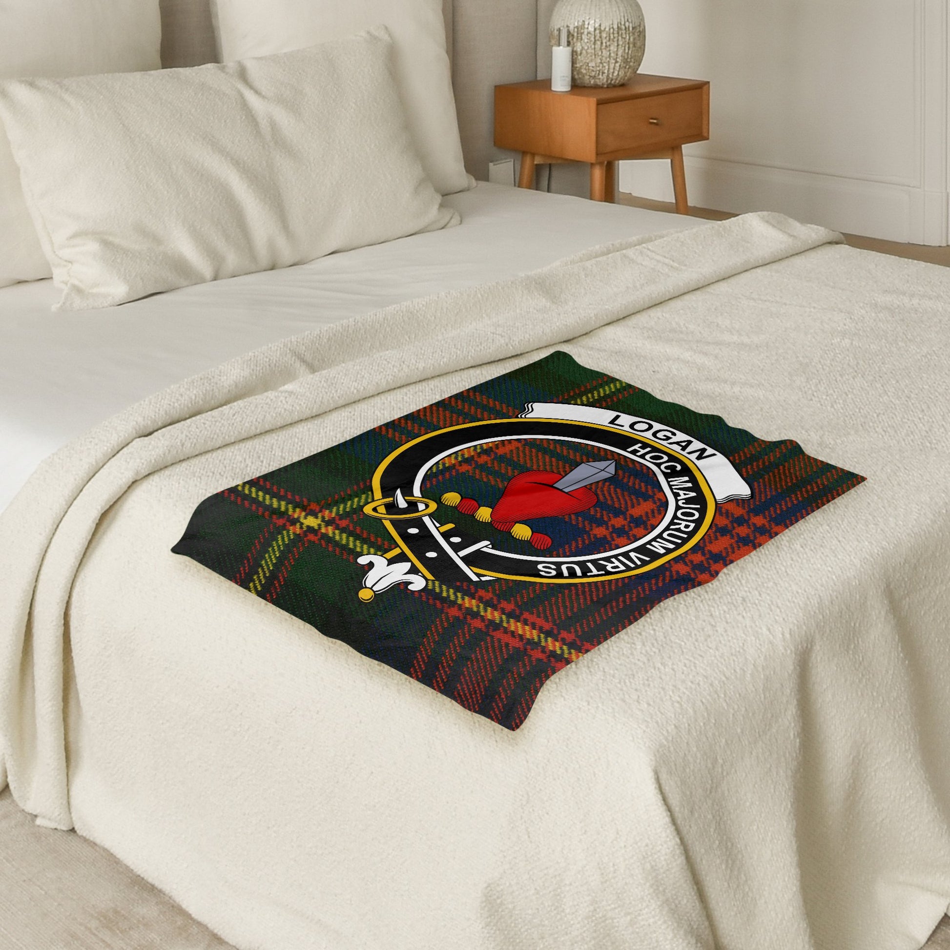 Logan Clan Logo Green Tartan Scottish Clan Blanket - Living Stone Gifts