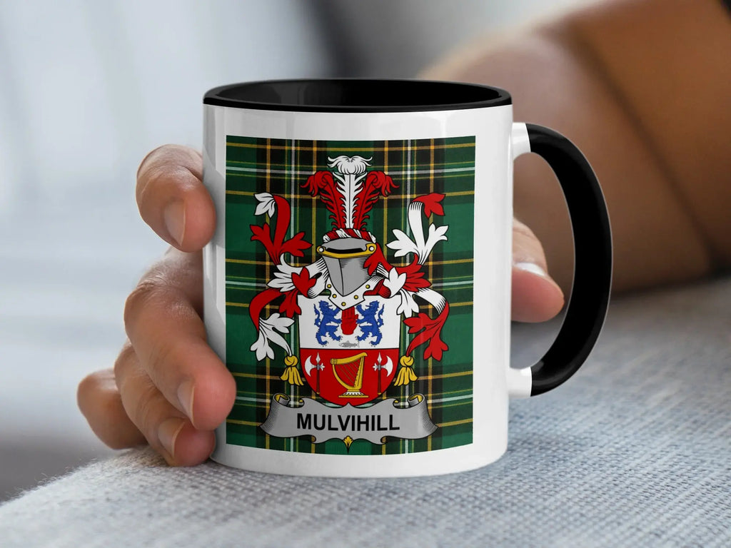 Mulvihill Irish family crest black accent mug