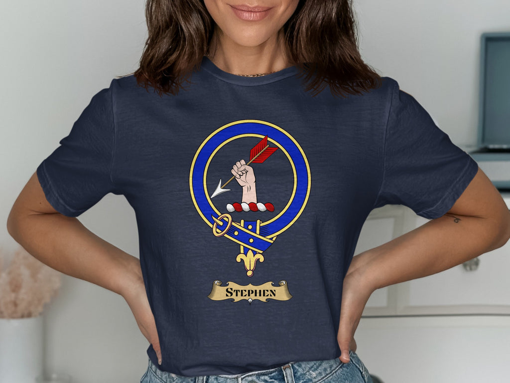 Stephen Scottish clan crest design on Navy T-shirt