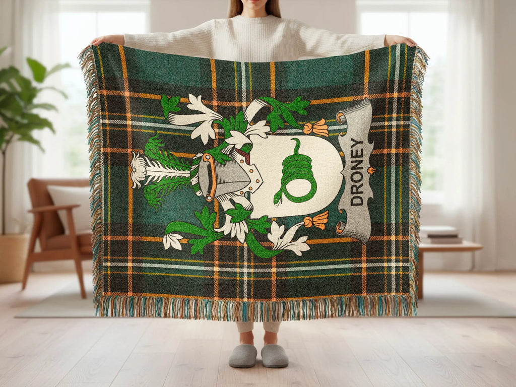 Dronley Family Crest Plaid Pattern Fringed Blanket product type