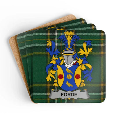 Personalized Family Crest Forde Green Plaid Coaster Set product