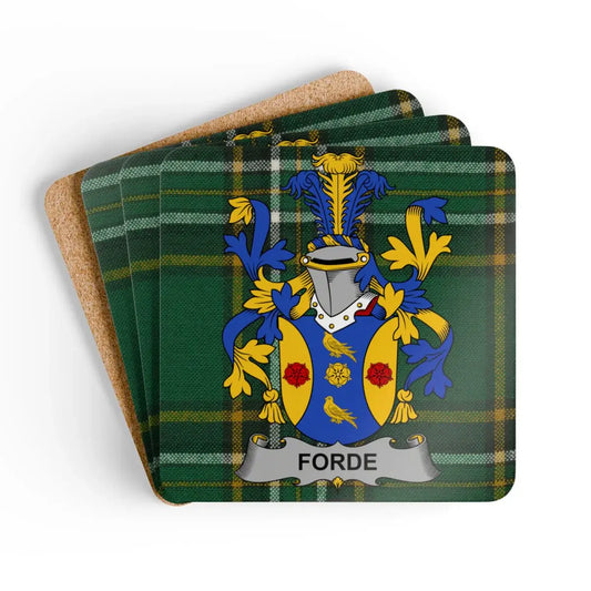 Personalized Family Crest Forde Green Plaid Coaster Set product