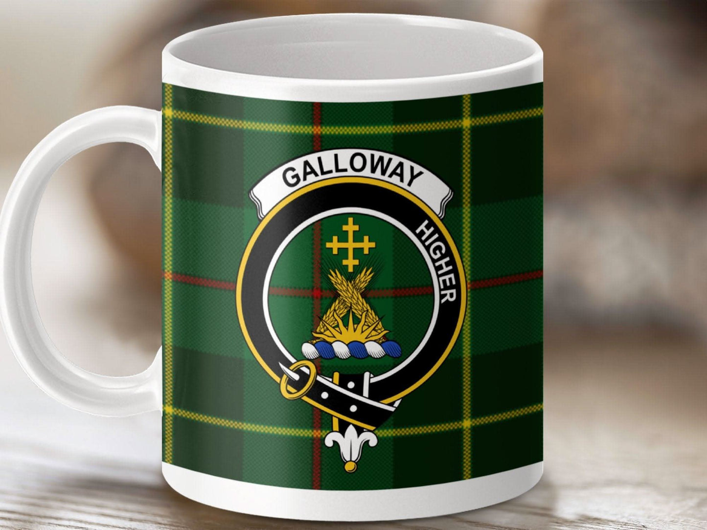 Galloway Higher Clan Crest Green Tartan Mug product