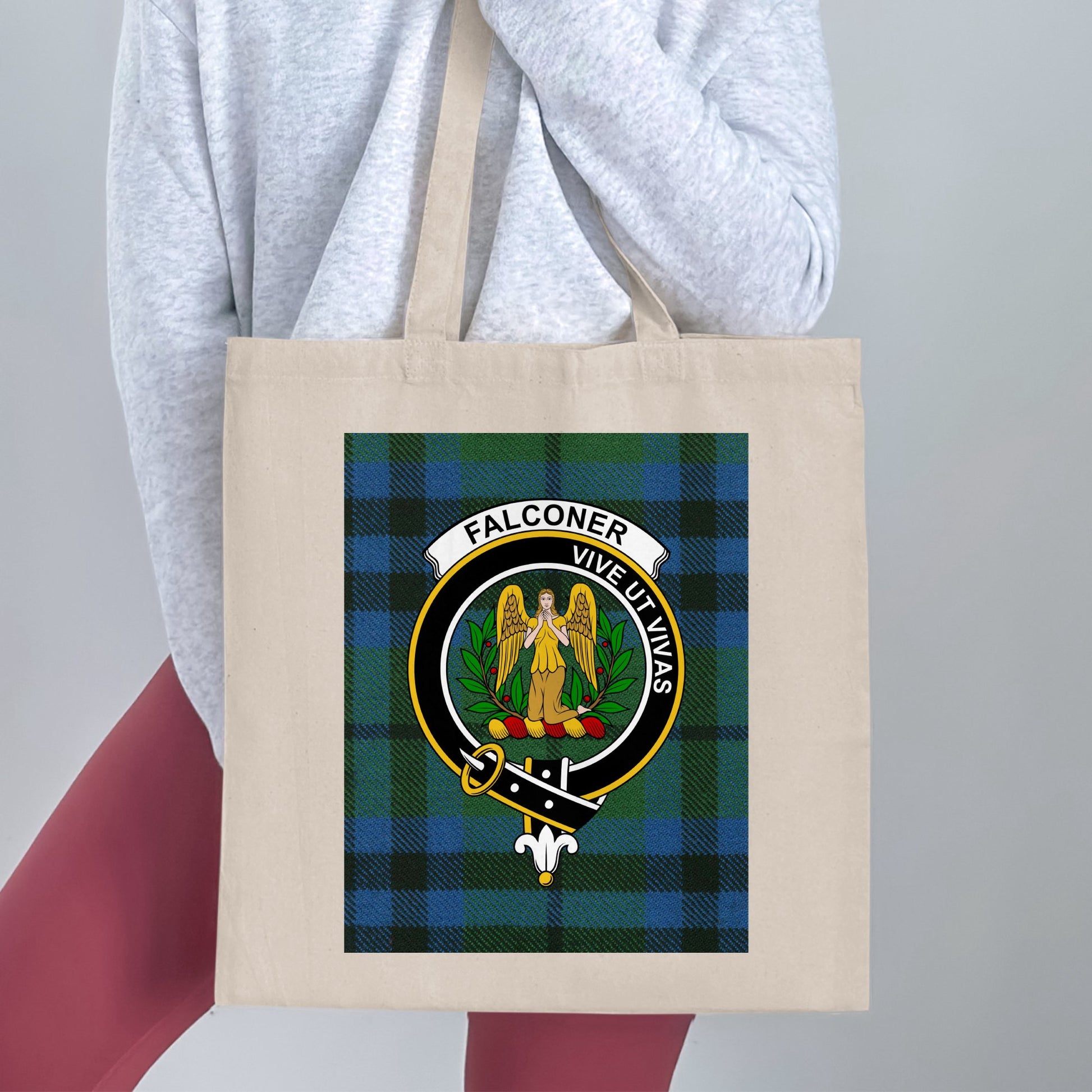 Falconer Clan Crest Scottish Tartan Design Tote Bag - Living Stone Gifts