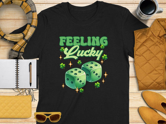 Feeling Lucky Graphic Dice and Clovers Design t-shirt - Celtic Ancestry Gifts