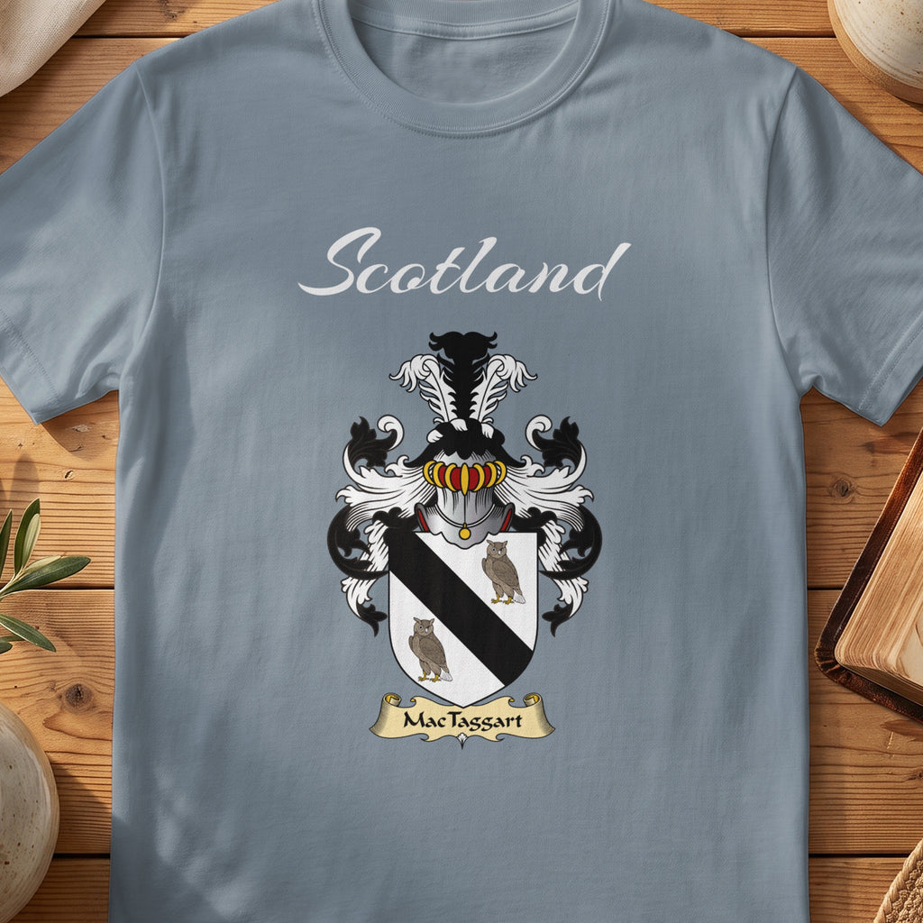 MacTaggart Scottish family shield T-shirt in Stone Blue