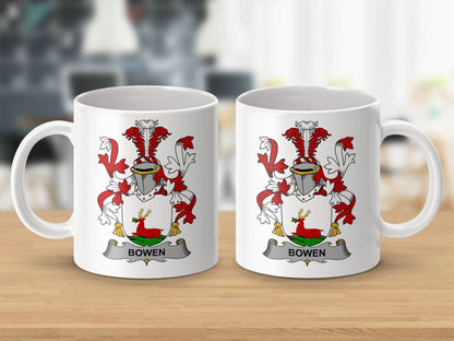 Bowen Family Crest Red Deer Emblem Ceramic Mug - Celtic Ancestry Gifts