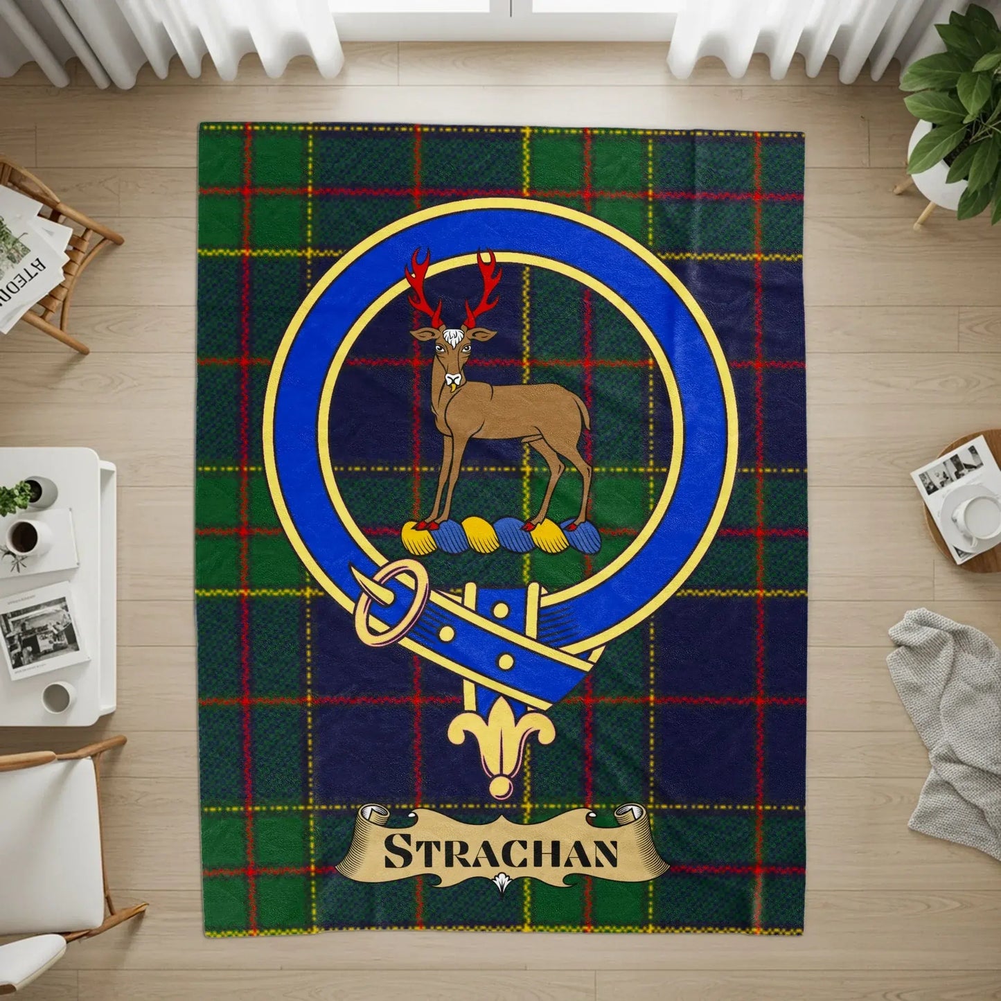 Strachan Tartan Plaid Deer Emblem Rug product