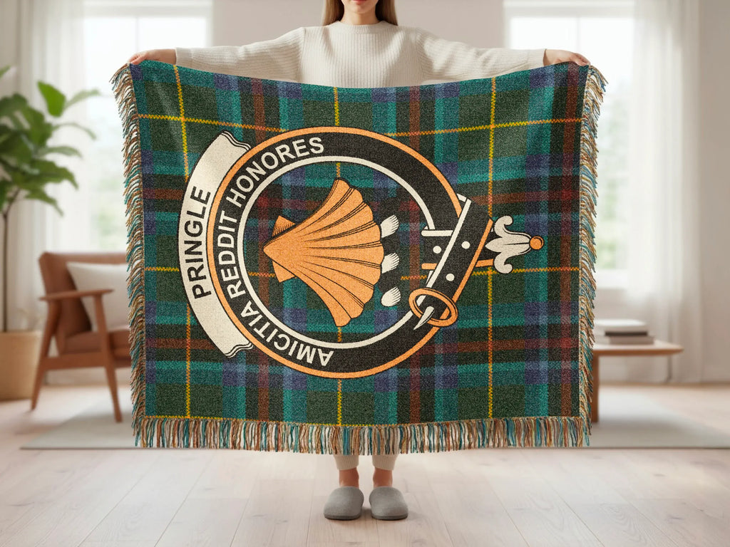 Pringle Amicitia Reddit Honores fringed woven blanket — cotton construction, colourful tartan pattern