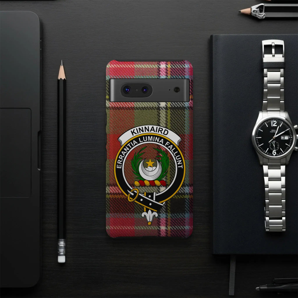 Clan Kinnaird crest phone case — UV-resistant coating, full colour tartan wrap, multiple device options