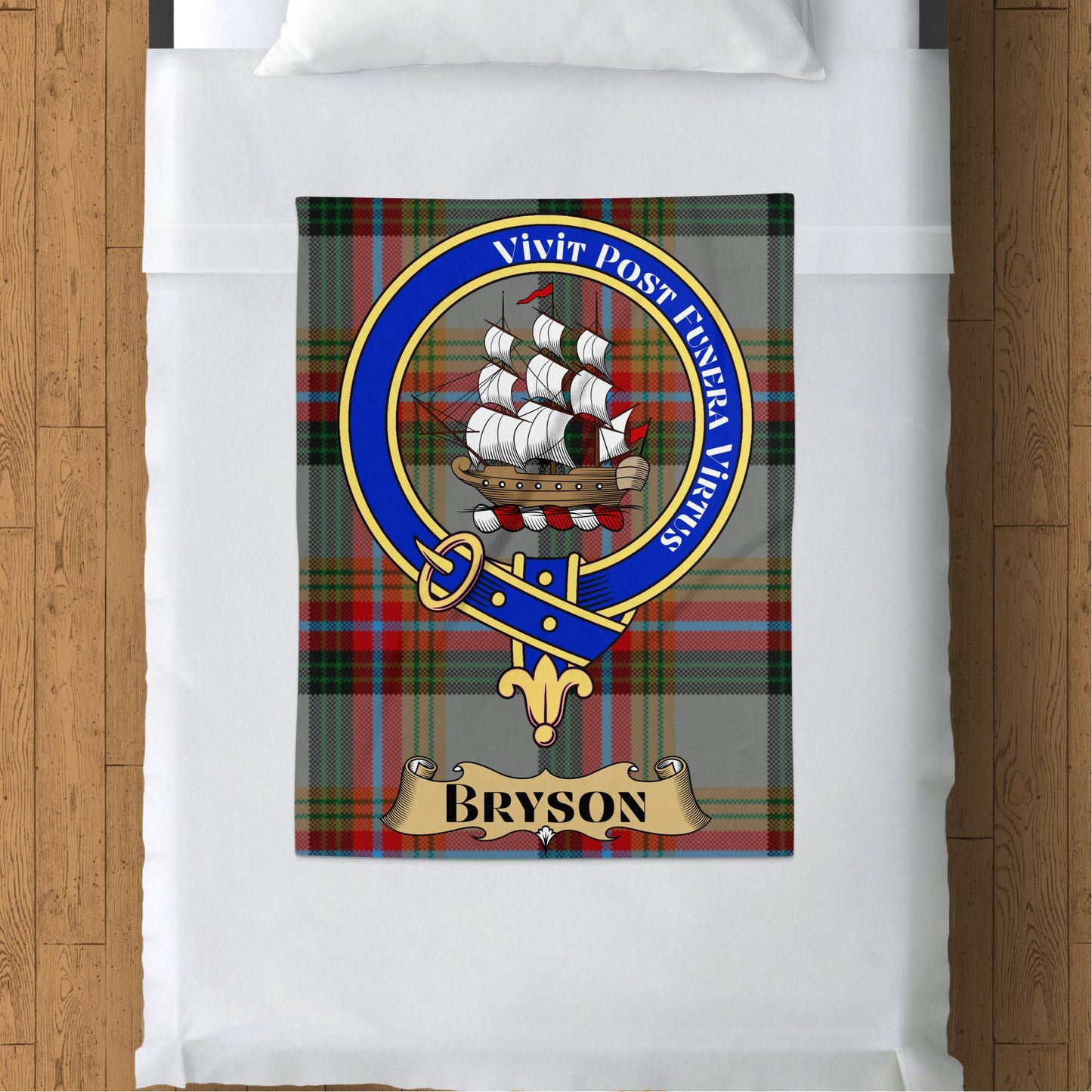 Scottish Clan Bryson Crest Tartan Throw Blanket - Living Stone Gifts