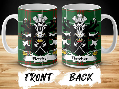 Fletcher Family Crest on Welsh National Tartan Background Mug - Living Stone Gifts