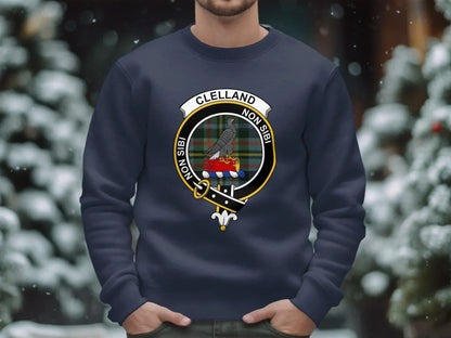 Clan Clelland Crest With Tartan Background Sweatshirt product type