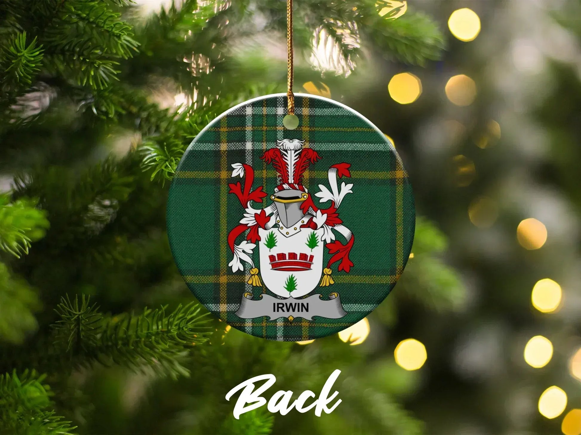 Personalized Family Crest Plaid Christmas Ornament product type