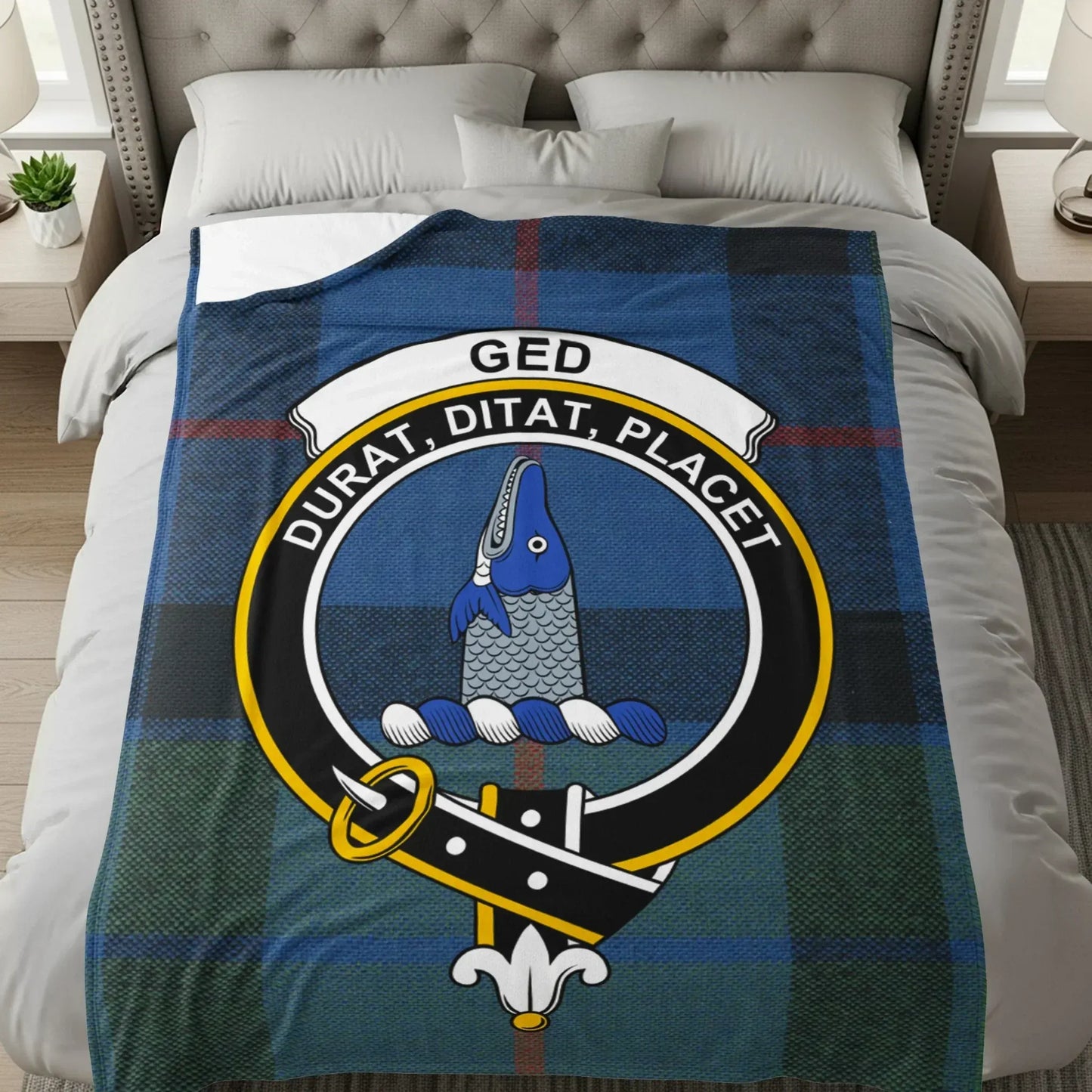 Scottish Clan Crest Blanket Ged Plaid Throw Blanket product type