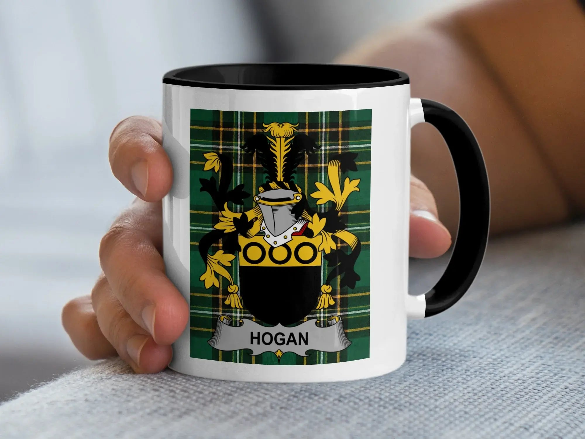 Hogan Irish family crest black accent mug