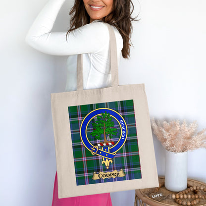 Cooper Clan Crest Resurgo Tartan Design Tote Bag - Living Stone Gifts