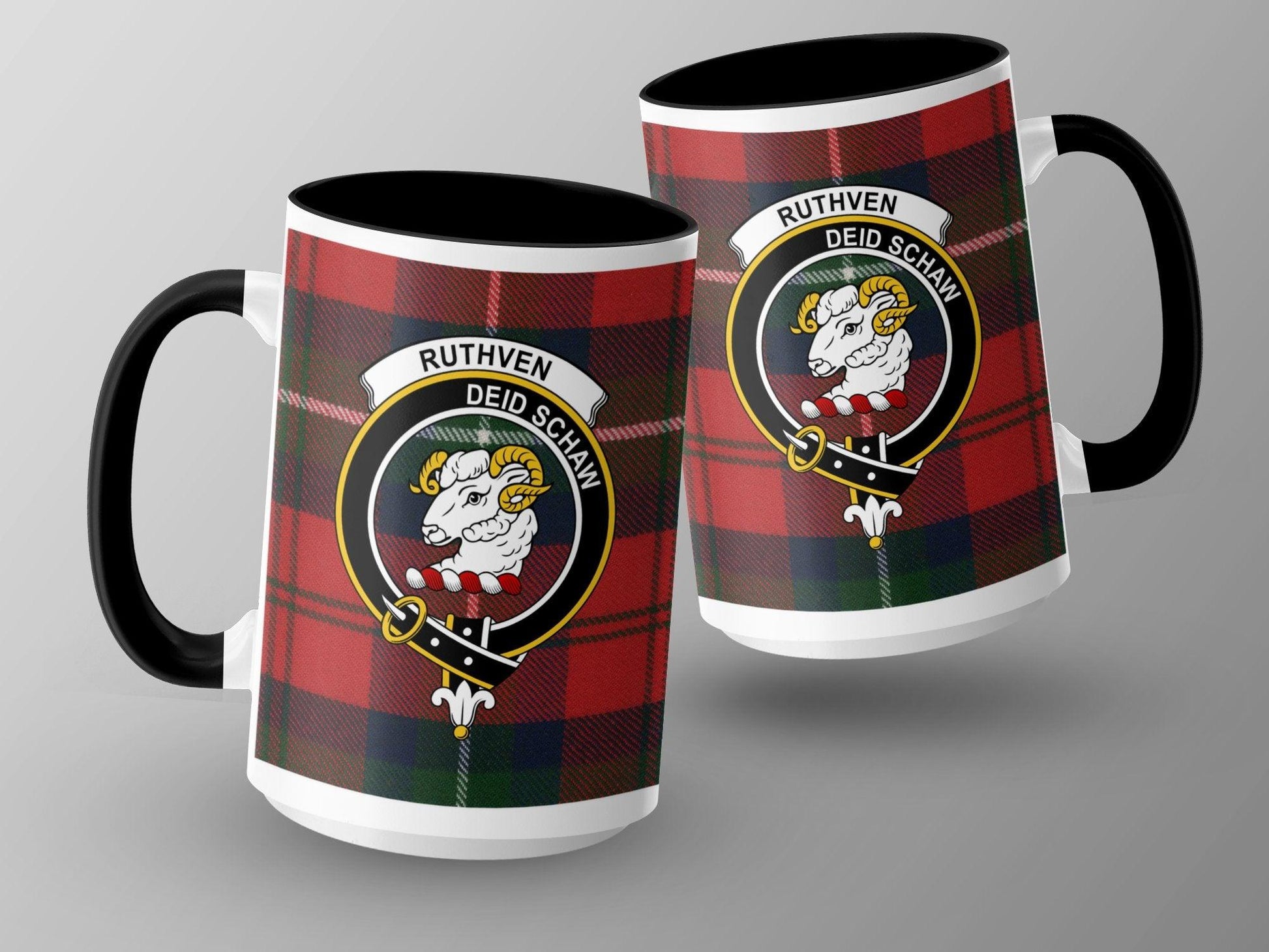 Ruthven Clan Crest Scottish Tartan Pattern Coffee Mug - Living Stone Gifts