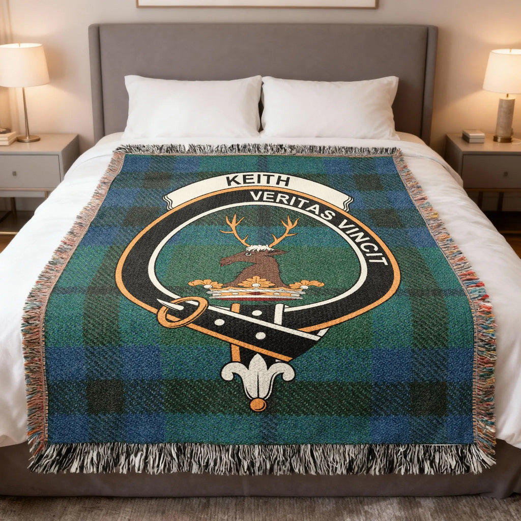 Keith clan tartan woven blanket — 100% cotton with Veritas Vincit clan crest design