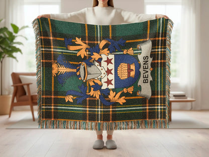 Green Orange Blue Plaid Bevens Crest Throw Blanket product type