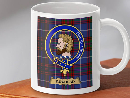 Clan Rochead Family Crest Tartan Background Mug product