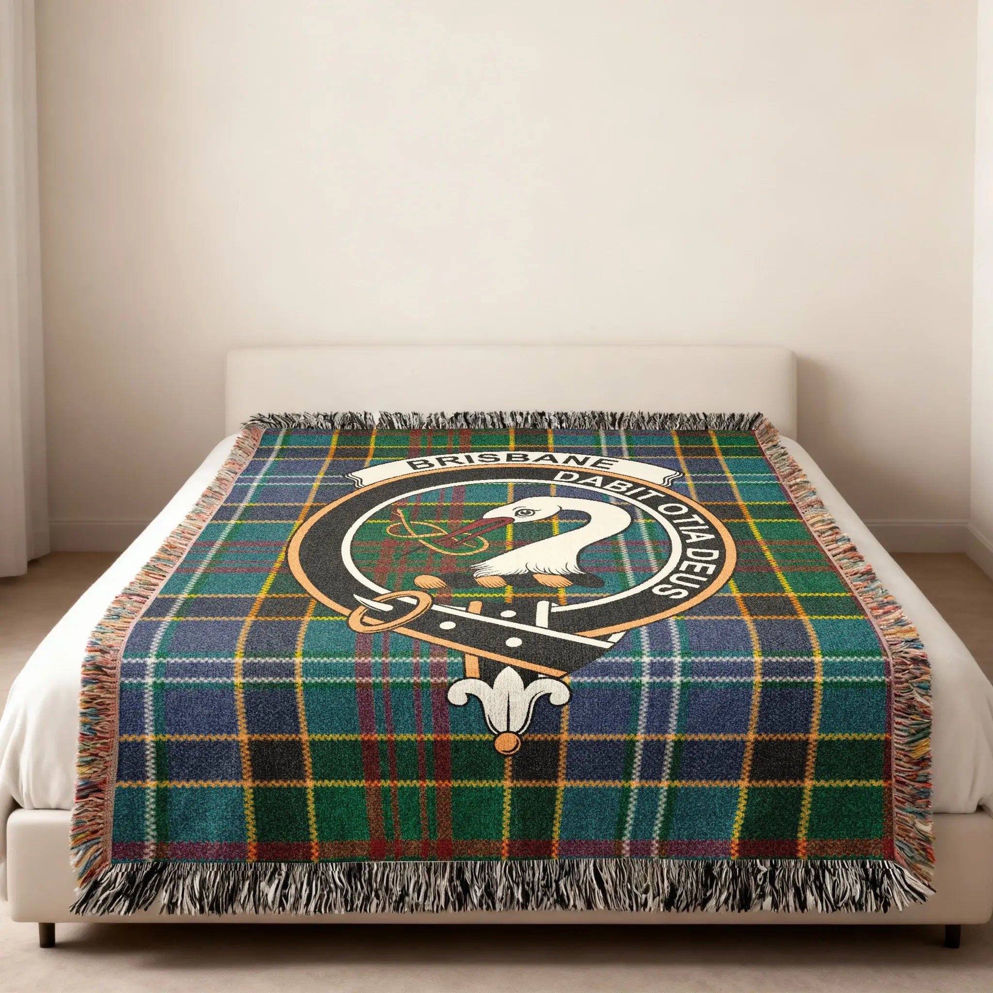 Brisbane Tartan Clan Crest Blanket with Fringe