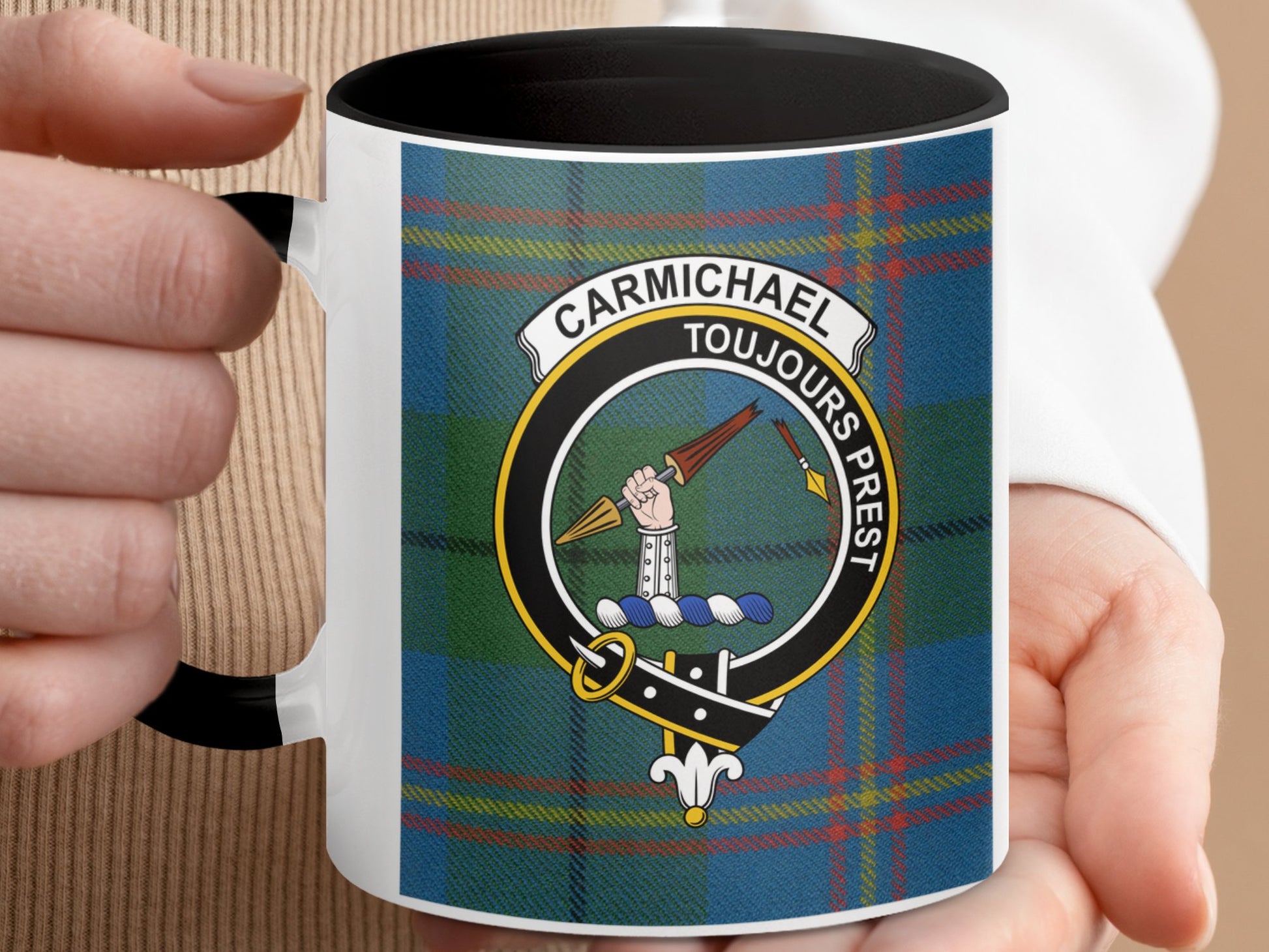 Clan Carmichael Scottish Tartan Crest Toujours Prest Mug - Living Stone Gifts