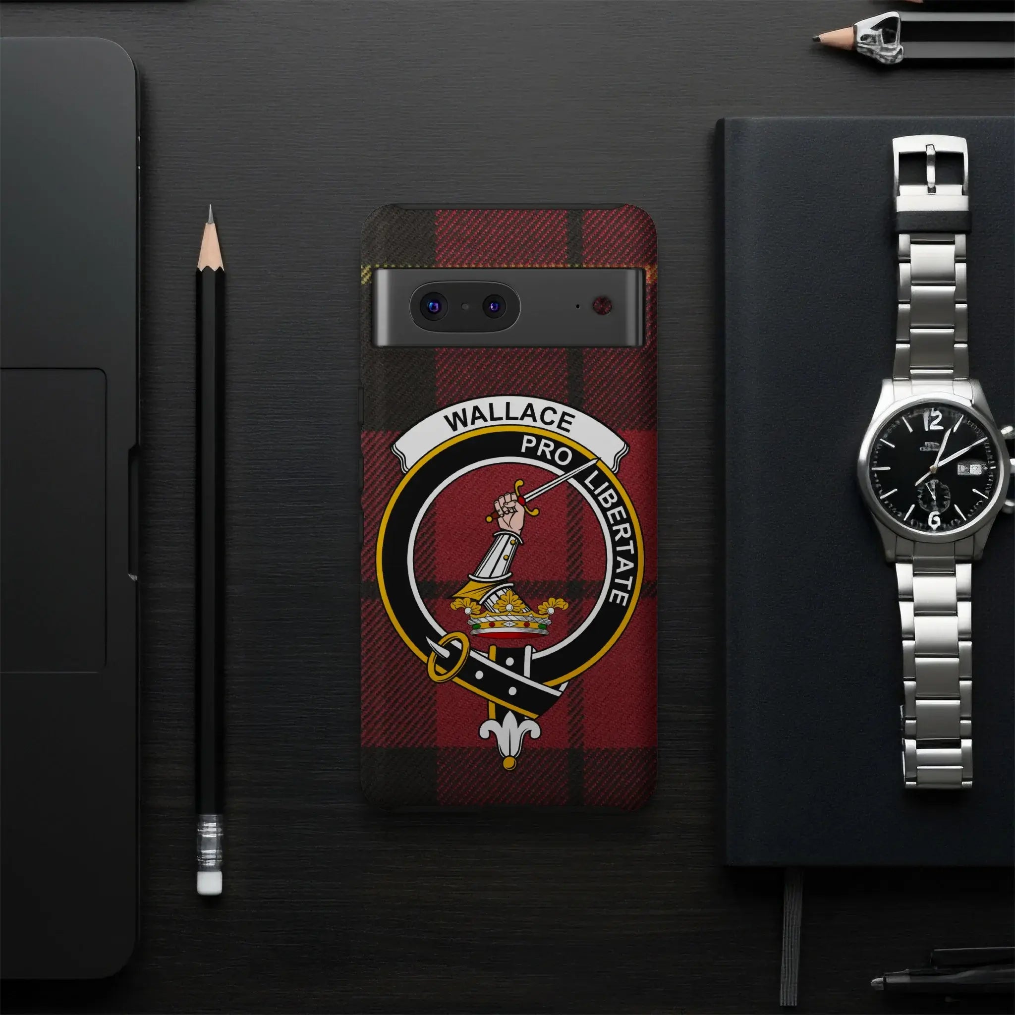Clan Wallace pro libertate crest phone case — glossy dual-layer protection