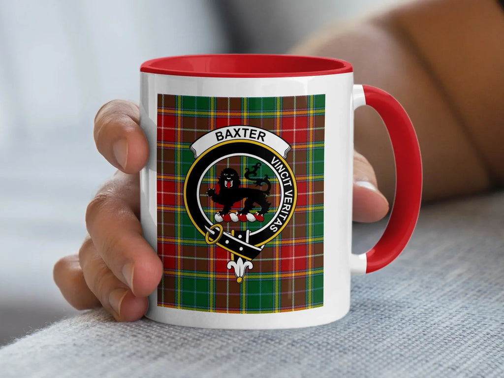 Baxter Clan Tartan Crest Mug with Red Interior