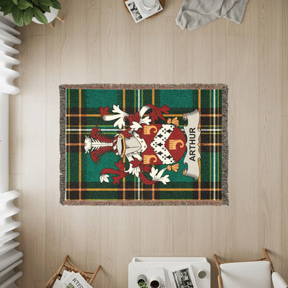 Arthur Family Crest Green Gold Plaid Fringed Throw product type