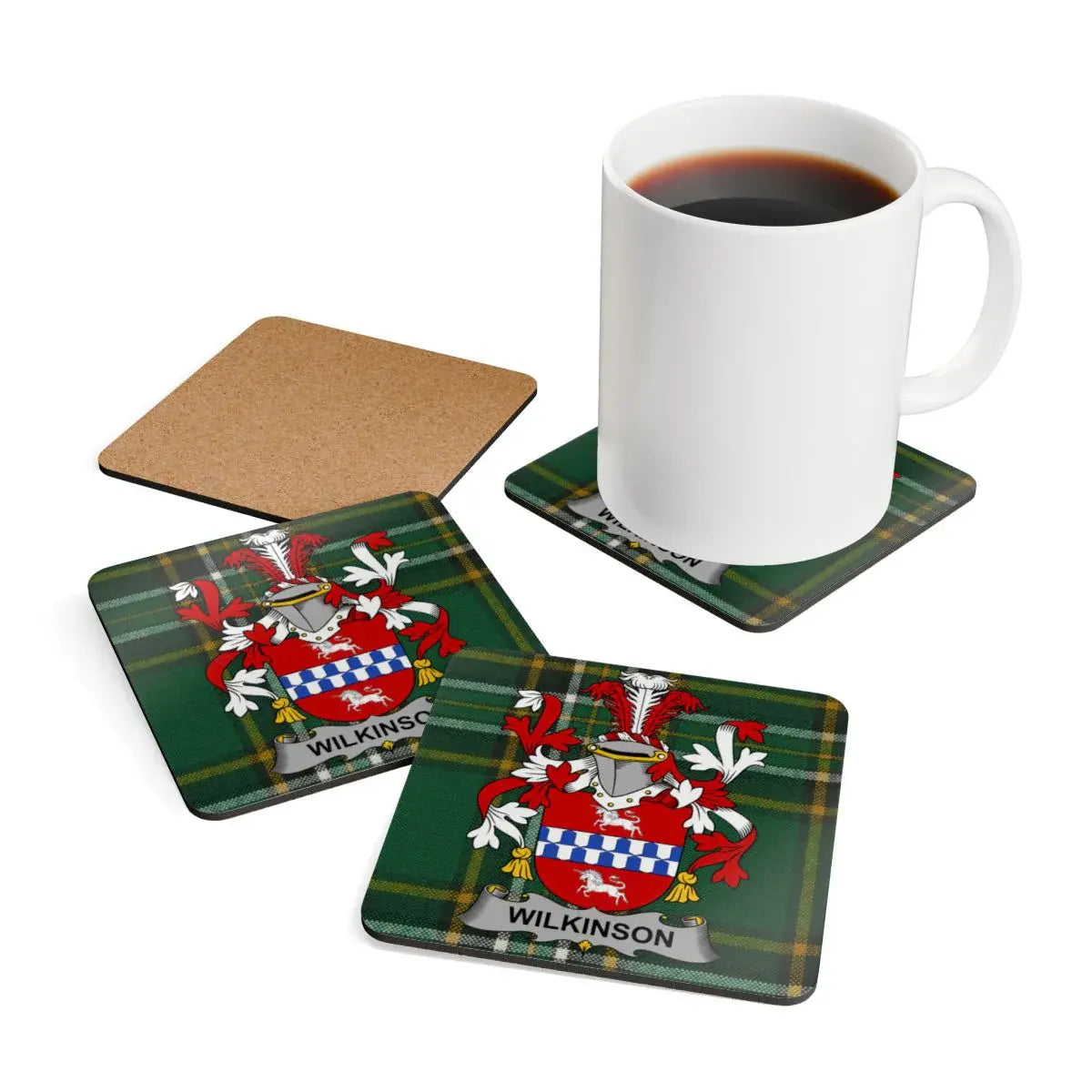 Wilkinson Family Crest Green Plaid Coaster Set product