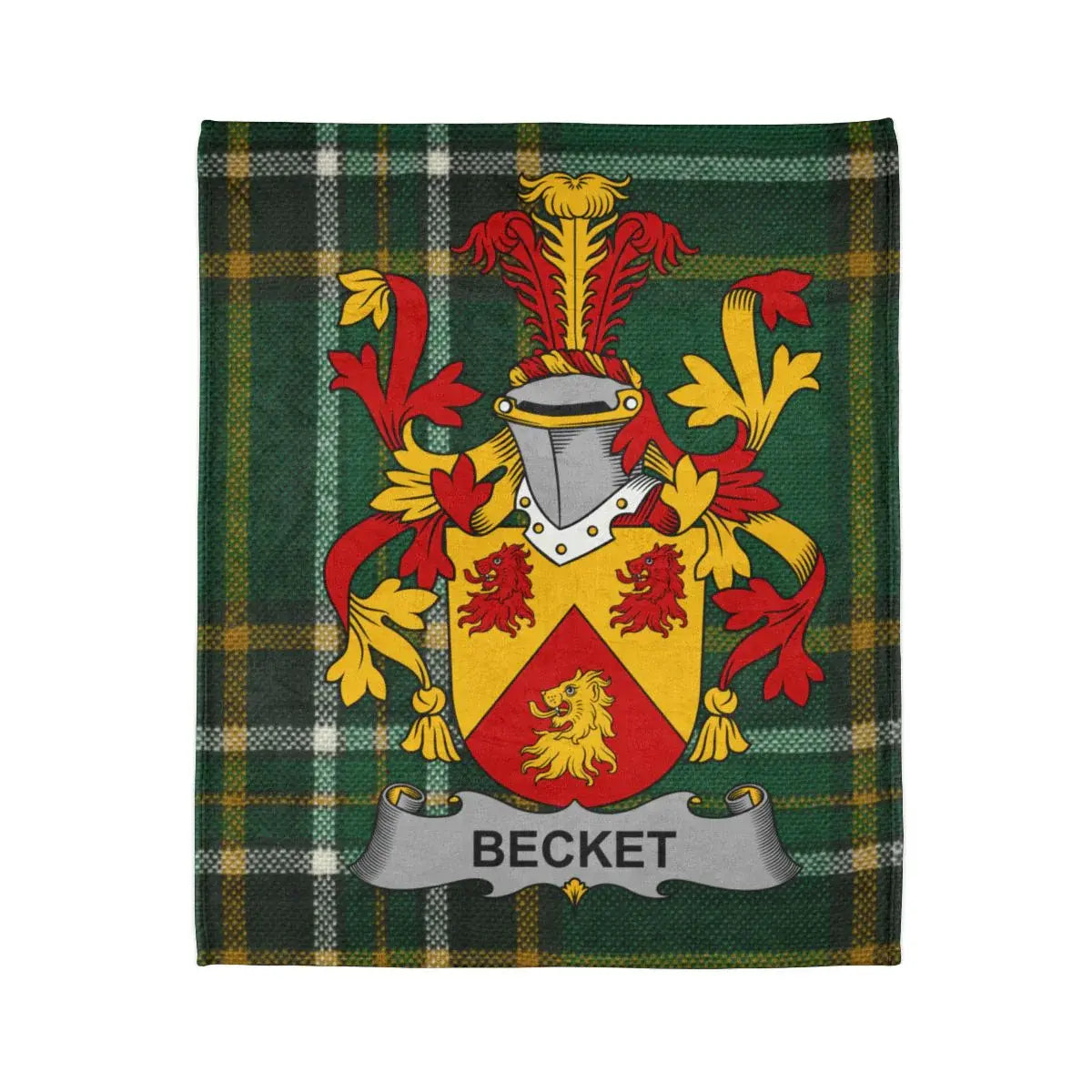 Becket Family Crest on Authentic Plaid Tartan product