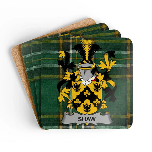 Personalized Shaw Family Crest Plaid Coasters product type