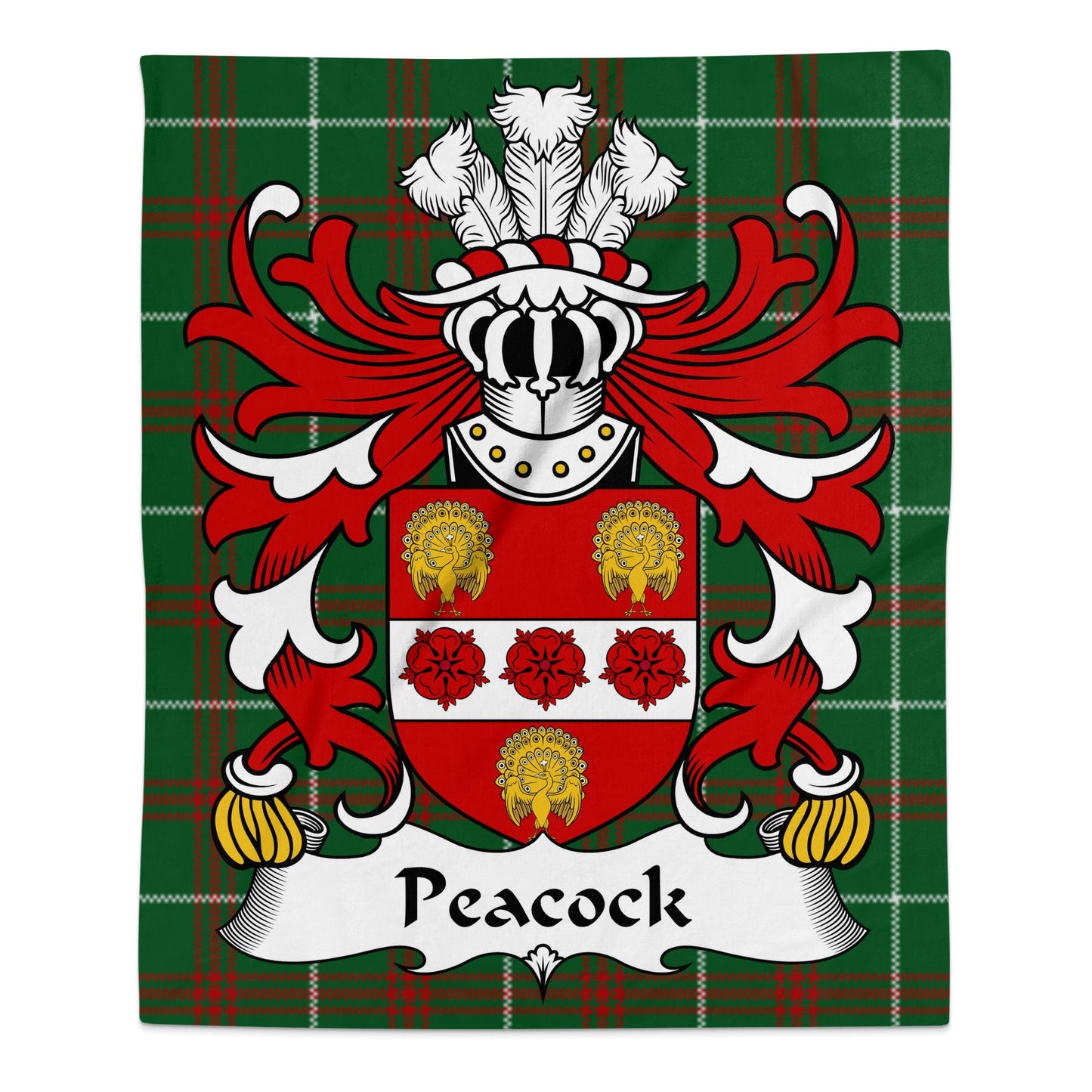 Peacock Welsh Surname Coat of Arms Tartan Background Blanket - Living Stone Gifts