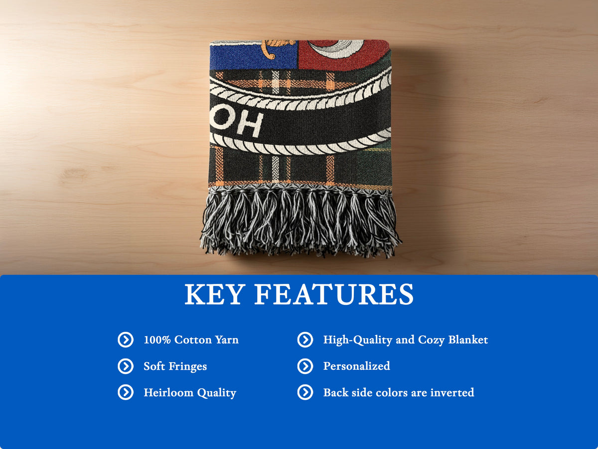 MacLoughlin cotton woven blanket detail with decorative fringed edges