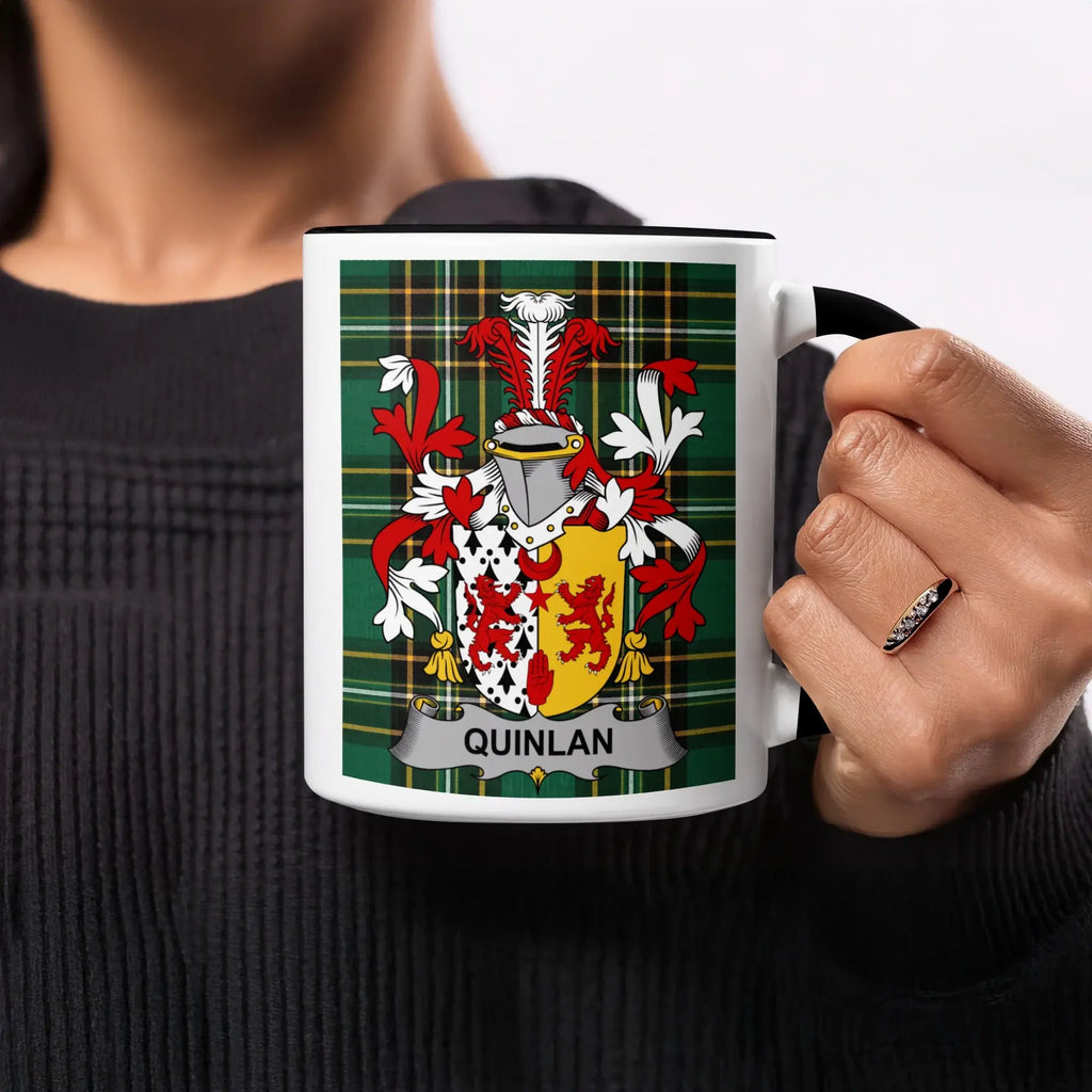 Quinlan black accent mug with Irish National Tartan crest design