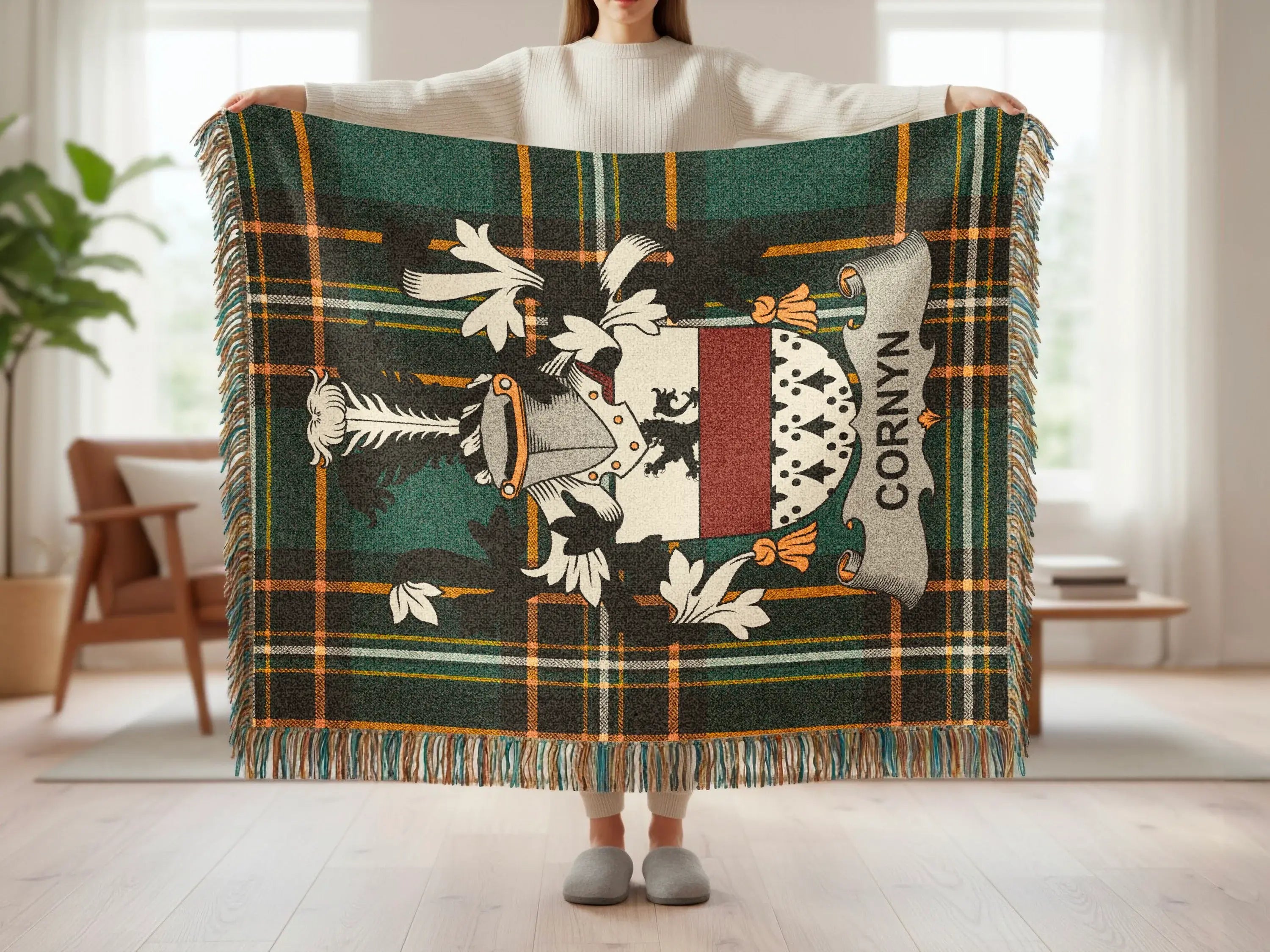 Cornyn Name Crest Design Plaid Throw Blanket product type