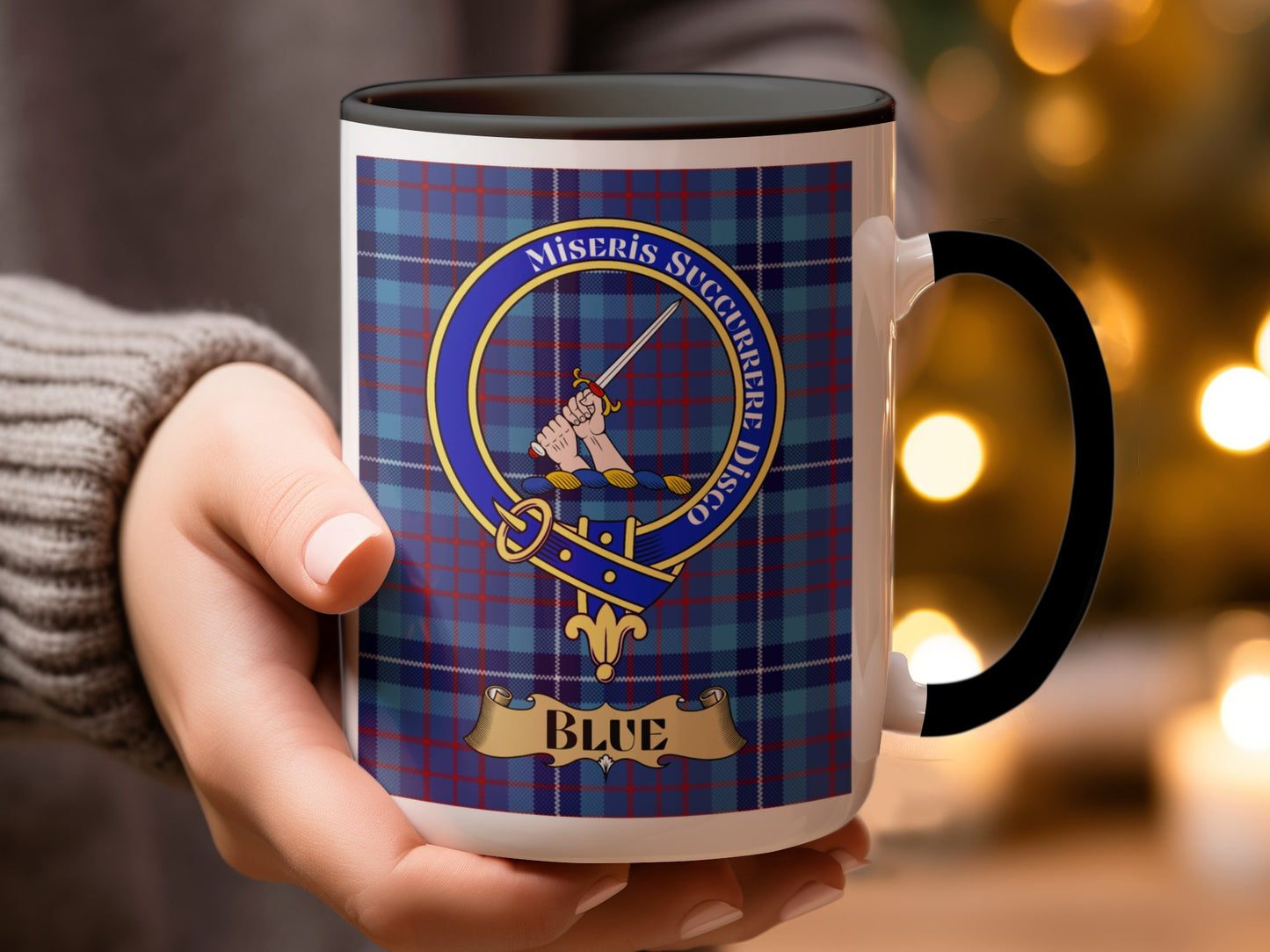 Miseris Succurrere Disco Blue Tartan Design Mug - Living Stone Gifts