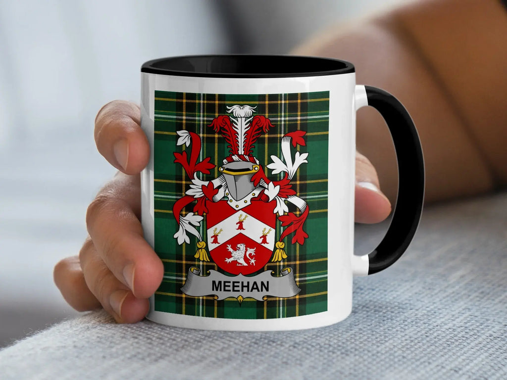 Meehan Irish family crest black accent mug